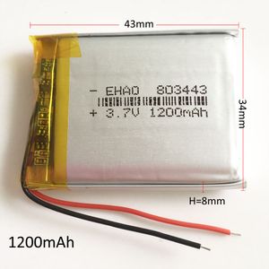 803443 3.7V 1200mAh Lithium Polymer LiPo bateria recarregável para MP3 MP4 DVD PAD telefone móvel GPS banco de potência Câmera E-books recoder Modelo