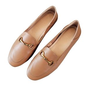 Mulheres Mulheres Horse Muller Moda de Couro Genuíno Couro Flat Flat Round Toe Slip-on Boca rasa Solue Sole Sapatos de Couro Personalizados