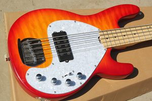 Factory Custom 5 Saiten Cherry Sunburst E-Bass mit weißem Schlagbrett, Wolkenahornfurnier, Ahorngriffbrett, kann angepasst werden