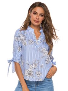 Camisa de design - a nova camisa de moda feminina 2019 v-neck manga sete-ponto de renda camisa de algodão puro