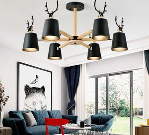 Nordic Modern Minimalist Antlers Lamp Shade ljuskrona E27 LED Solid Träbelysning för kök Living Room Bedroom Study Hotel Myy