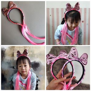 Unicorn Horn Headbands Glitter Ears Kids Girls Rainbow Color Ponytail Princess Braid Wig Hairbands Hair Accessories 0106