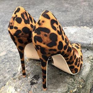 Hot Sale-Schoenen 12/10 / 8cm Heel Höjd Flock Leopard Klassisk Högklackat Sexig Bröllopsfest Kvinnor Klänning Skor Stor Storlek EU 45