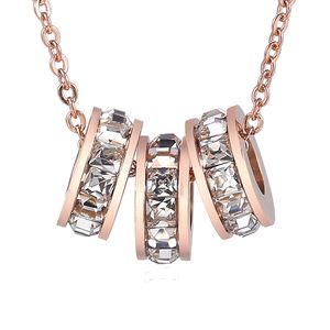 Fancy Young Ladies Rose Gold Stainless Steel Chain Pendant Necklace White Zircon Stone Jewelry for Gift