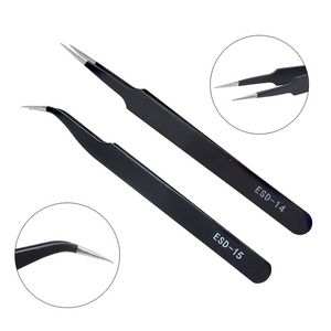 DIYWORK ESD14 ESD15 anti-static bending straight tip tweezers precision welding tweezers set electronic ESD tool