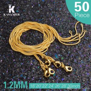 KASANIER 50 шт 1.2MM золото Змея цепь 16-30 дюймов для ювелирных изделий Женщины моды могут быть настроены желтого золота ожерелья Цена завода