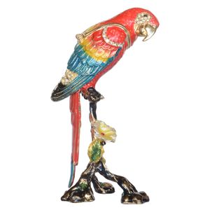 Macaw Parrot Trinket Box Enamelled Hinged Jewelry Box Pewter Ornament Gifts Bird Figurine Tabletop