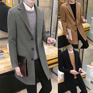 fashion Men Autumn Winter Formal Single Breasted Figuring Overcoat Daily casual Long Wool Jacket Outwear Top #4M25