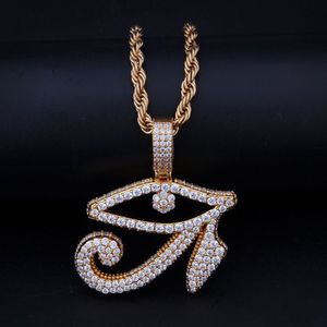 Hip hop Jewelry Horus Eyes Pendant Necklace Gold Silver Color Bling Cubic Zircon Men Women's Necklace For Gift