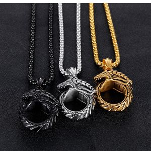 Hurtownia Hip Hop Design Stylish Cool Bite Dragon Circular Titanium Men Necklace 70 cm łańcuch