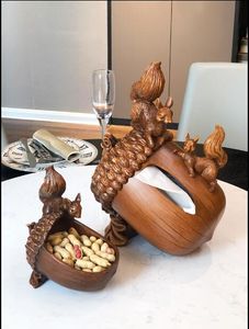 Scatole di fazzoletti Scatola di fazzoletti di alta qualità americana creativa scoiattolo finto legno soggiorno tavolo da tè sala da pranzo camera da letto decorazione cassetto inaugurazione della casa