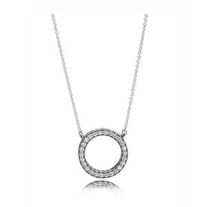 Novo 100% 925 Sterling Silver Redonda Heart-shaped Romântico Com Limpar CZ simples colar para mulheres Original moda jóias presente Dezenove