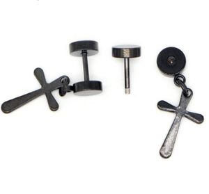 2 Pieces To Sell Whole Stainless Steel Black Gold Silver color barbells Cross Trendy Cool Men Stud Earrings For Men Dress