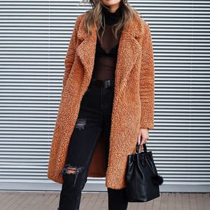 Litthing 2019 осень-зима модная женская длинная верхняя одежда из искусственного меха куртки теплое плюшевое плюшевое пальто повседневная уличная женская куртка