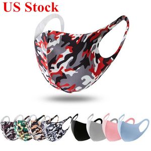 US Stock Protective Face Masks Ice Silk Camo Print Anti Dust/PM2.5 Breathable Washable Mouth Designer Face Masks DHL Shipping