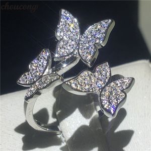 Choucong Butterfly Finger Ring 925 Sterling Silver Paver Setting Diamante Enragagement Casacão Anéis para Mulheres Jóias