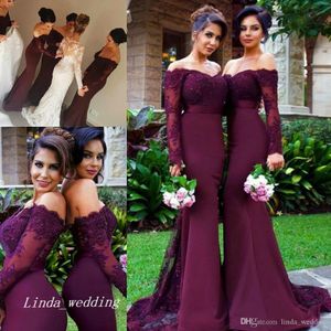 2019 Burgun Günlük Nedime Elbisesi Omuz Dantel Hizmetçi Onur Elbise Düğün Parti Kıyafeti Artı Boyutu Vestido de Festa de Casamento