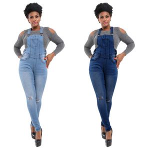 New Woman Overalls Jeans Fashion Denim Pant Ripped Distressed Casual Bleached Button sexy bodysuit Free Shopping
