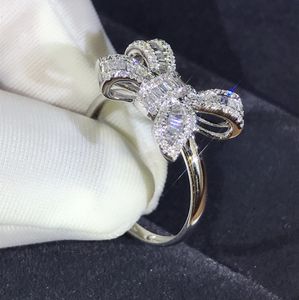 Wholesale- Arrival Luxury Jewelry 925 Sterling Silver T Princess Cut White Topaz CZ Diamond Party Butterfly Women Wedding Band Ring Gift