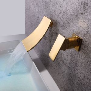 Basin Faucets Modern Bathroom Tub Spout Mixer Tap Brass Washbasin Faucet Single Handle Dual Hole Gold Waterfall Faucet Taps LH