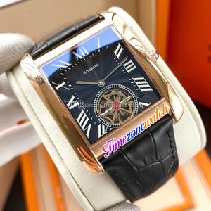 Ny W5330004 Tourbillon Automatic Mens Watch Rose Gold Black Texture Ring White Roman Markers Black Leather Strap TimeZoneWatch E191A1