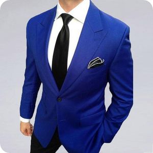 Latest Design Two Buttons Blue Groom Tuxedos Peak Lapel Men Suits 2 pieces Wedding/Prom/Dinner Blazer (Jacket+Pants+Tie) W713