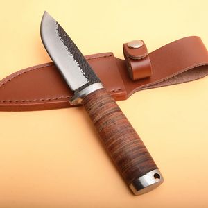 Hot Survival Straight Knife High Carbon Steel Goccia Blade Satin Blade Full Tang in pelle manico in pelle fissa coltelli