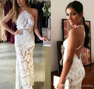 2019 Pasy spaghetti Open Back Sukienka ślubna Koronkowe Aplikacje Formalna Recepcja Bridal Suknia Plus Size Custom Made
