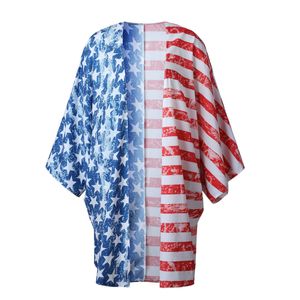 Fashion-Women Odzież Casual Stany Zjednoczone Flaga National Flag Drukowane Kardeniowe Topy Lato Kobiece Tees bez przycisków Darmowy rozmiar