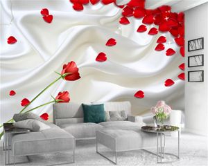 カスタム任意のサイズ3Dの壁紙プレミアムシルククロス明るい赤いバラの花びらロマンチックなプレミアム室内装飾の壁紙