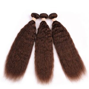 #4 Medium Brown Malaysian Kinky Straight Human Hair 3 Bundles 300Gram Chocolate Brown Coarse Yaki Human Hair Weave Wefts Extensions 10-30"