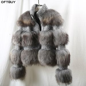 Oftbuy Winter Jacket Kobiet szary prawdziwy płaszcz futra naturalny szop wełniany wełniany odzież wierzchnia kurtka bombowa koreańska koreańska streetwear nowa