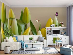 Modern Personalizado 3D Wallpaper Tulip Fundo borboleta TV Quarto Photo Wall Paper 3D