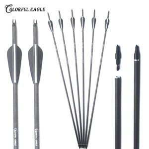 Archery Spine 300 400 28/30/31 Inch carbono puro Seta com dicas removível para Composto tiro Recurve Bow Hunting Arrows