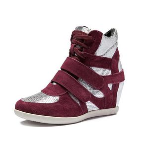 Hot Sale-Young Ladies Women's Formal Wedge Korean Heel Suede Leather Fashion Sneaker Lace-up Sport Shoes