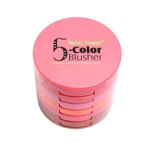 Musikblomma 5 färger Rosa Blush Palette med pensel Vattentät Långvarande Blusher Kit Mjuk Slät Naturligt Flawless Face Makeup