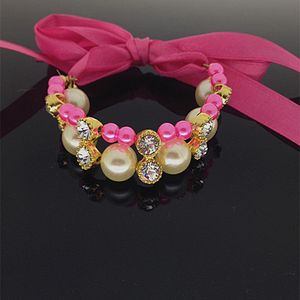 Köpek Yaka 2 Sıra İnci Yavru Köpek kolye Jewelled Rhinestone Kedi Yaka Kristal Diamante Charm Pet Aksesuar Pet Yeni Malzemeleri