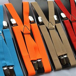 Suspenders 2.5 * 110cm Clip-on längre version Elastic 4 Clip Justerbara Fashion Braces 13 Solida färger för män Julklapp Gratis frakt
