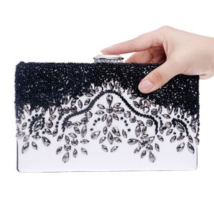 Elegant Ladies Evening Clutch Bag with Chain Bead Black Color Stone Shoulder Bag Women's Leather Handbags Purse Wallets