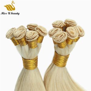 Cuticle AlignedHair Hand Tied HairWeaves Weft 2 Bundles Blonde Silver Pink Blue Color RemyHair Extensions Double Drawn