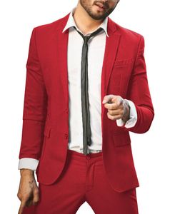 Mode röd brudgum tuxedos notch lapel slim passform groomsmen bröllop tuxedos populära män formella blazer prom jacka kostym (jacka + byxor + slips) 337