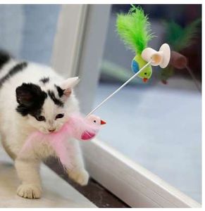 Pet Kitten Cat Feather Toy Glass Sucker Holder Funny Feather Toys Teaser Wand Sucker Window Bird