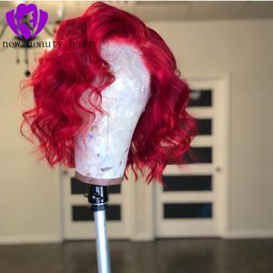 Kort kroppsvåg cosplay röd syntetisk spets front hår peruker för afrikanska svarta kvinnor snabb frakt