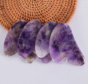 100% Natural Amethyst Stone Gua Sha Facial Massager Guasha Board For Face Draw Hud Beauty Tool For Body Eyes Neck Massager Minska Puffiness Anti Aging