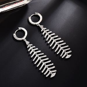 Fashion- Fish Bone Dangle Earrings Women CZ Stone Wedding Jewelry Full Diamond Earings Rings Designer Ear Studs