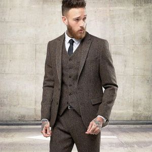 Novo personalizado tweed lã ternos masculinos inverno formal magro casamento smoking suave moderno blazer 3 peça ternos masculinos (jaqueta + calças + colete) 689