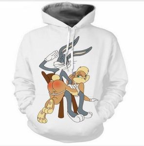 Lançamento da nova moda masculina feminina designer perfeito estilo Harajuku Bugs Bunny estampa 3D manga longa com capuz casual roupas esportivas RW077