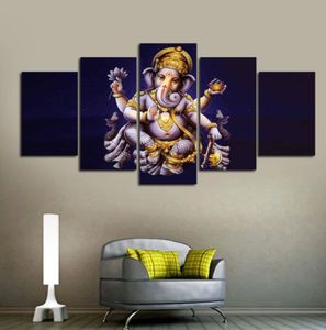 Canvas Wall Art Heminredning Bilder stycken Hindu Ganesha Paintings Vintage Elephant Head God Posters HD Tryckt Ingen ram