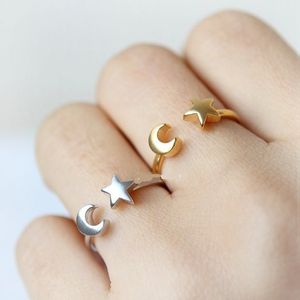 New Star Moon Rings Midi Crescent Ring Open Rings for Women Girl Knuckle Jewelry Bijoux födelsedagspresent