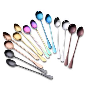 Stainless Steel Long Handle Spoon Thickening Or Sharp Stirring Spoons Titanium Plating Creative Tableware With Various Color tw J1